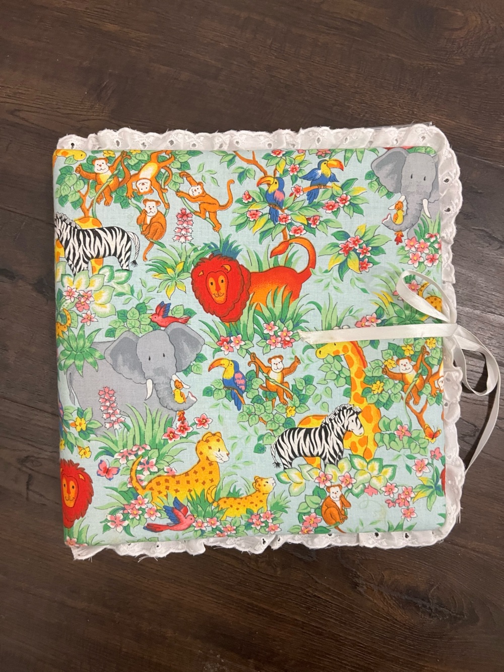 American Vintage Light Blue Jungle Animal Print Fabric Photo Album